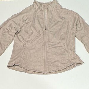 DANSKIN Full Zip Sweatshirt With Zip Pockets Thumbholes Tan Large